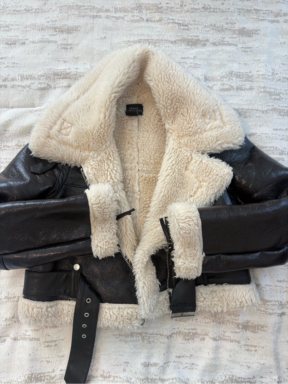 Urban Outfitters Black Jacket with Cream Shearling Trim
